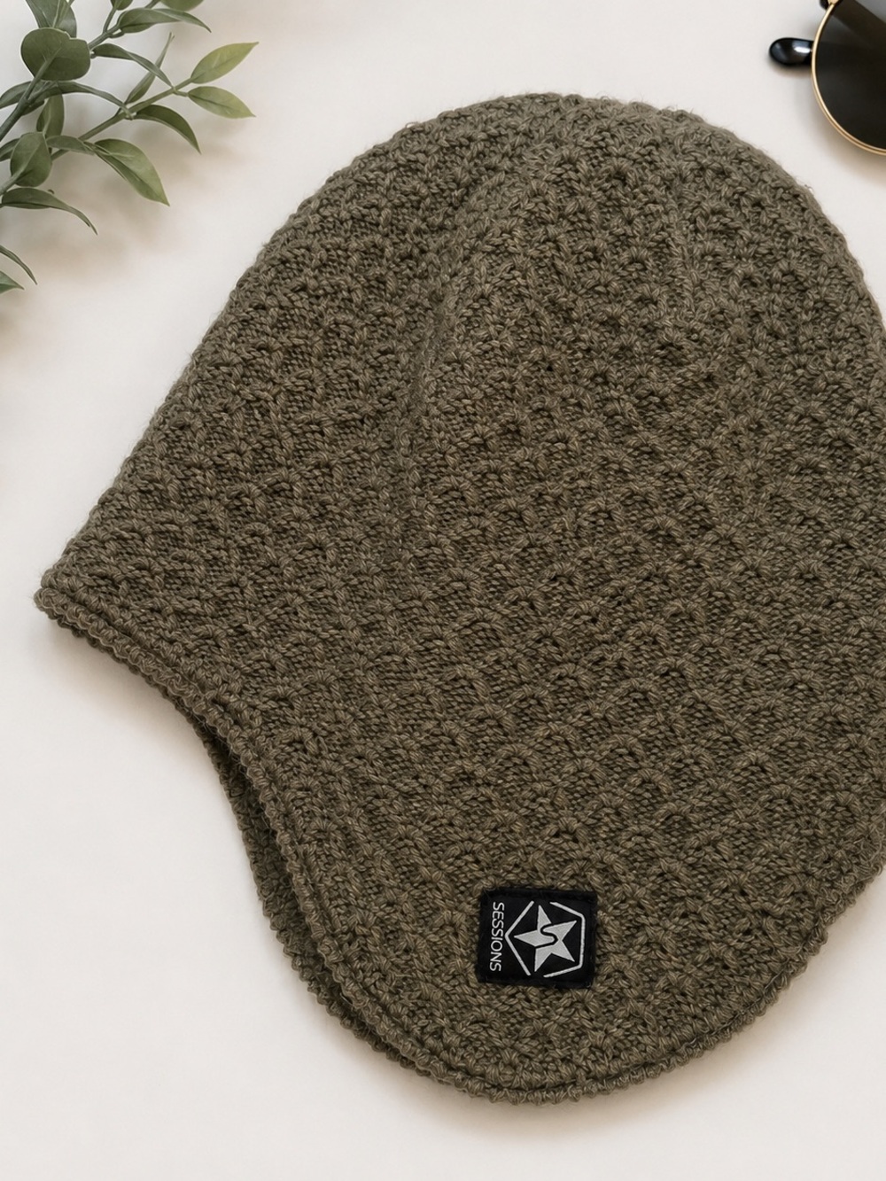 SESSIONS Olive Green Knit Earflap Hat